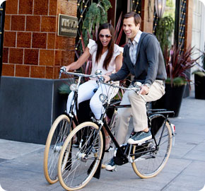 Riding bikes near Hotel Palomar in downtown San Francisco